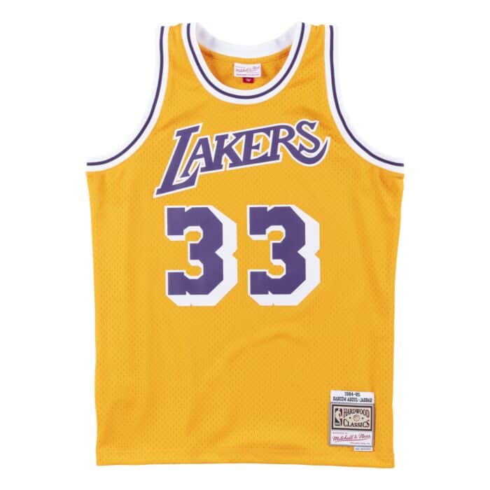 Regata NBA Los Angeles Lakers 1984/85 Mitchell & Ness Hardwood Classics Swingman Amarela Kareem Abdul-Jabbar 33