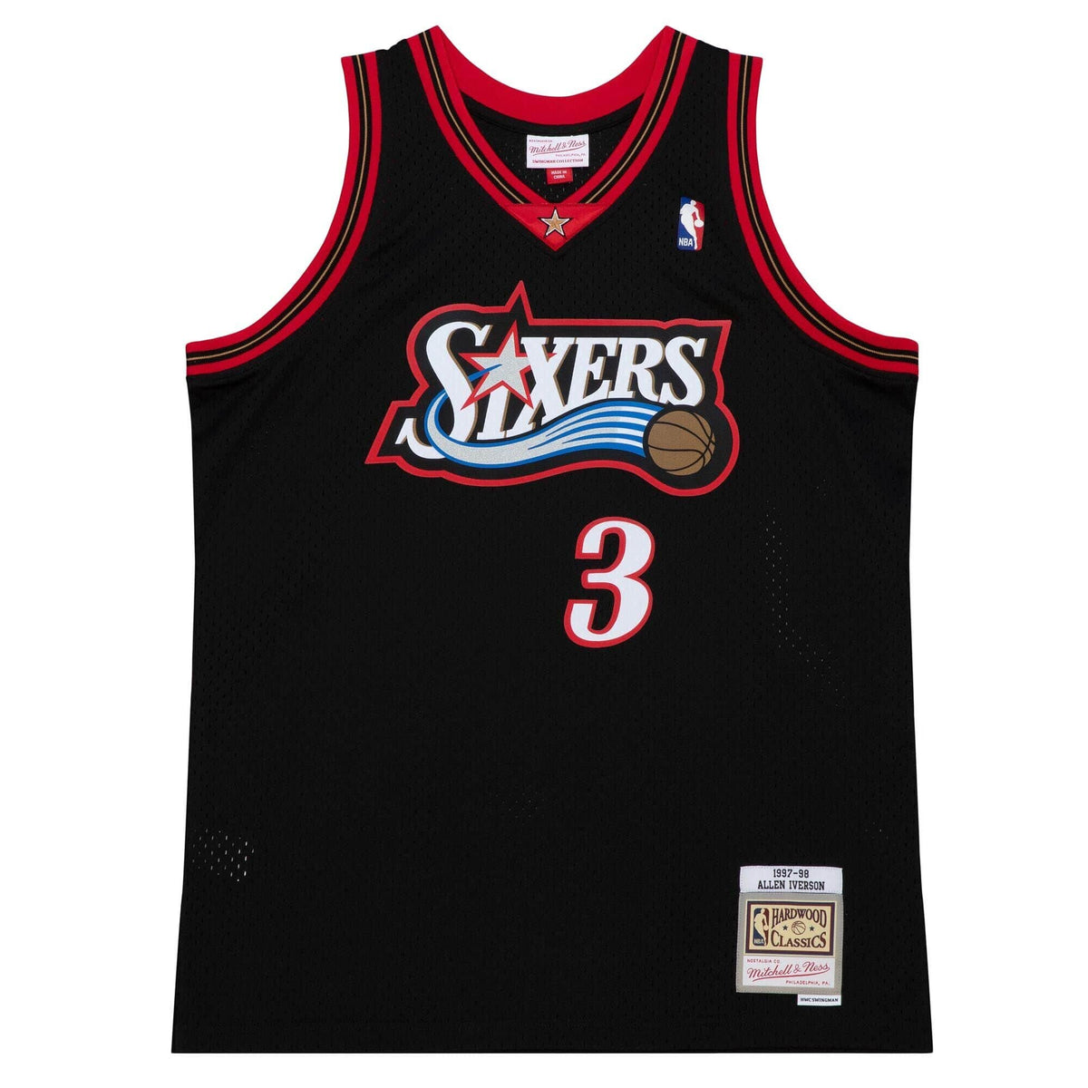 Regata NBA Philadelphia 76ers 1997/98 Mitchell & Ness Hardwood Classics Swingman Allen Irverson 3 Preta