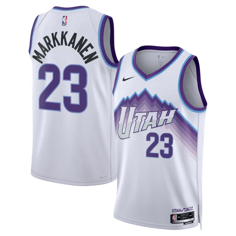 Regata NBA Utah Jazz Association Edition Swingman Badge Jersey Lauri Markkanen 23 Branca